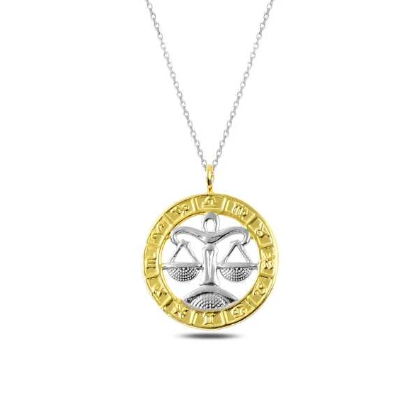 ​925 Ayar Gümüş Gold Terazi Burcu Gümüş Kolye