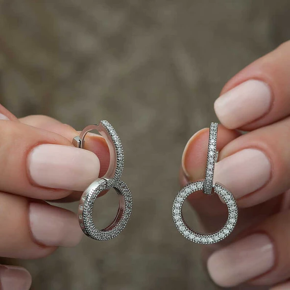 Gümüş İç İçe Geçmiş Halka Bayan Küpe - 4