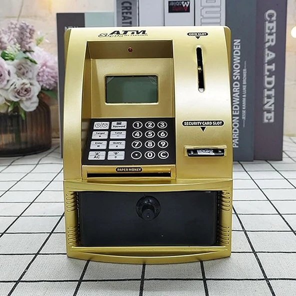 Monozone Şifreli Kumbara ATM Şekilli Eğitici Hesap Makinesi Sesli Komut LCD Ekran Saat Takvim Alarm - 2