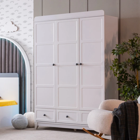 Gardırop, Berlin 3 Kapaklı Çekmeceli Dolap - Gri