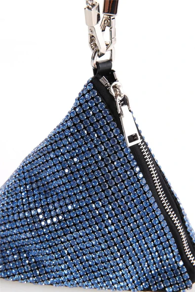 Saten Çapraz Sıra Taşlı Lüks Abiye Çanta - 4