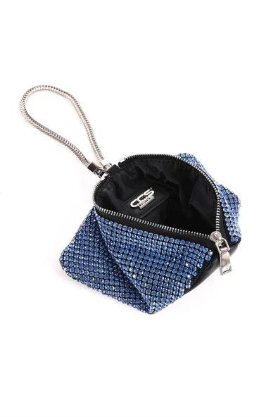 Saten Çapraz Sıra Taşlı Lüks Abiye Çanta - 5