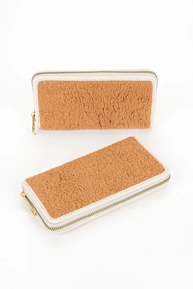 Monalisa Home Antrasit Peluş Tasarım Fermuarlı Cüzdan - Resim 3