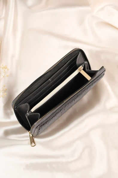 Monalisa Home Antrasit Peluş Tasarım Fermuarlı Cüzdan - 2