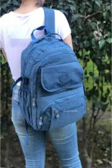 Unisex Krinkıl Kumaş Su Geçirmez Orta Boy Siyah Klinkır Sırt Çantası Okul Çantası - 2