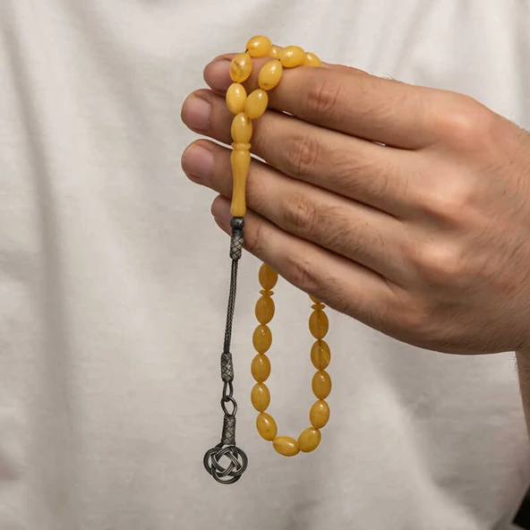 Gümüş Kazaz Püsküllü Sıkma Kehribar Tesbih - 4