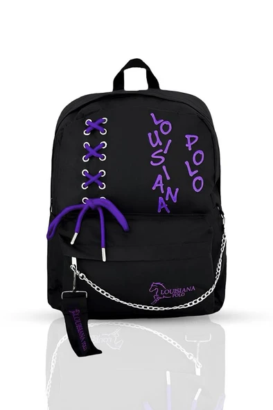 Laptop Bölmeli Okul Çantası Siyah Mor 1141