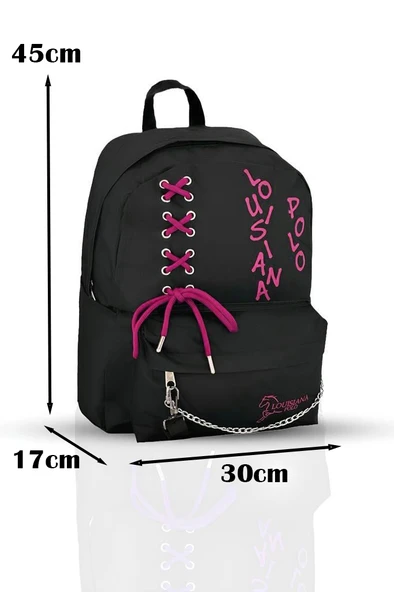 Laptop Bölmeli Okul Çantası Siyah Pembe 1141 - Resim 5