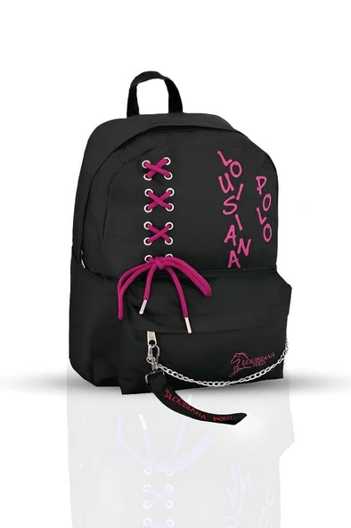 Laptop Bölmeli Okul Çantası Siyah Pembe 1141 - Resim 2