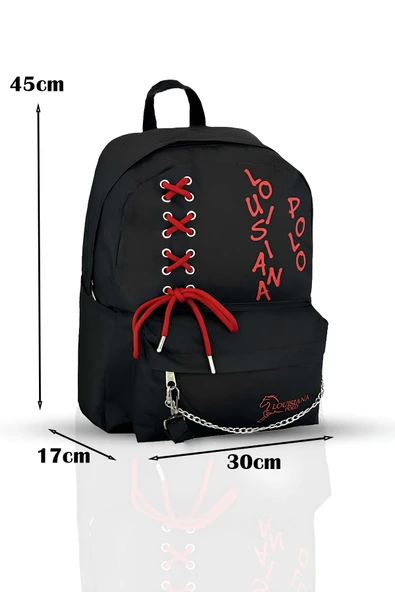 Laptop Bölmeli Okul Çantası Siyah Kırmızı 1141 - 5