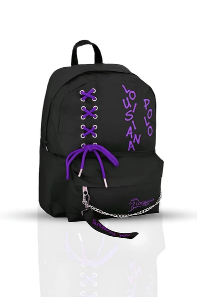 Laptop Bölmeli Okul Çantası Siyah Mor 1141 - 2