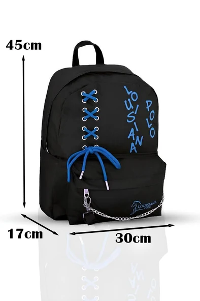 Laptop Bölmeli Okul Çantası Siyah Mavi 1141 - Resim 5