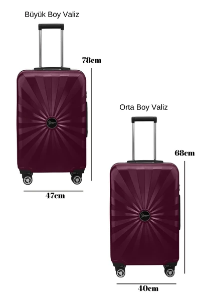 2'li Valiz Seti Polikarbon Büyük Boy – Orta Boy Valiz Bordo 1809 - Resim 2