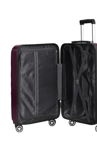 Orta Boy %100 Polikarbon Valiz 4x2 Teker Bordo 1809 - Resim 8