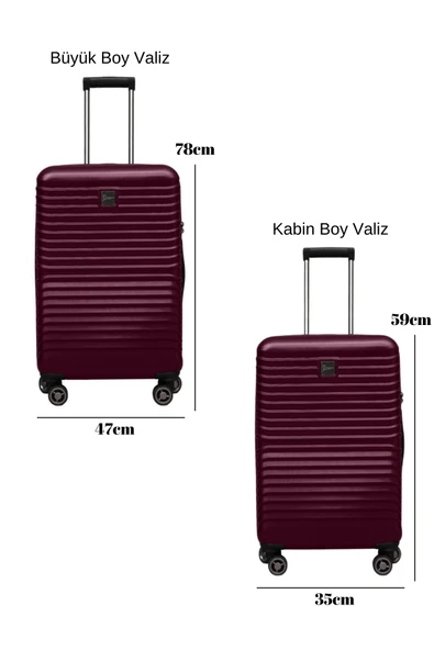 2'li Valiz Seti Polikarbon Büyük Boy – Kabin Boy Valiz Bordo 1811 - 2