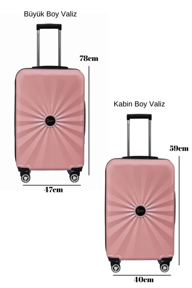 2'li Valiz Seti Polikarbon Büyük Boy – Kabin Boy Valiz Rose 1809 - Resim 2