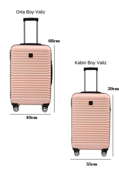 2'li Valiz Seti Polikarbon Orta Boy - Kabin Boy Valiz Pudra 1811 - Resim 3