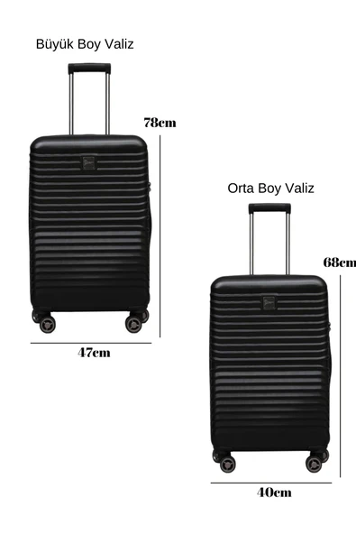 2'li Valiz Seti Polikarbon Büyük Boy – Orta Boy Valiz Siyah 1811 - 2