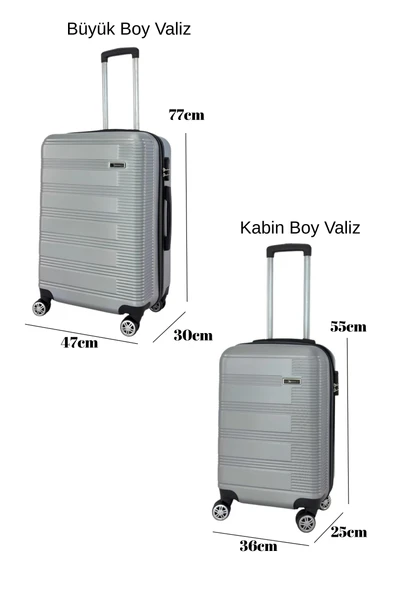 2'li Valiz Seti Büyük Boy - Kabin Boy Valiz Gri 1451 - Resim 2