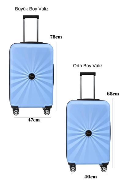 2'li Valiz Seti Polikarbon Büyük Boy - Orta Boy Valiz Mavi 1809 - Resim 2