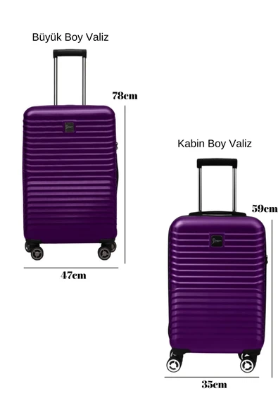 2'li Valiz Seti Polikarbon Büyük Boy – Kabin Boy Valiz Mor 1811 - 2