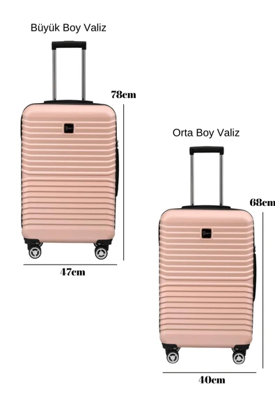 2'li Valiz Seti Polikarbon Büyük Boy – Orta Boy Valiz Pudra 1811 - Resim 2