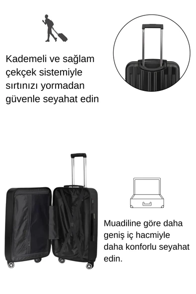 Orta Boy %100 Polikarbon Valiz Parlak Siyah 1810 - 4