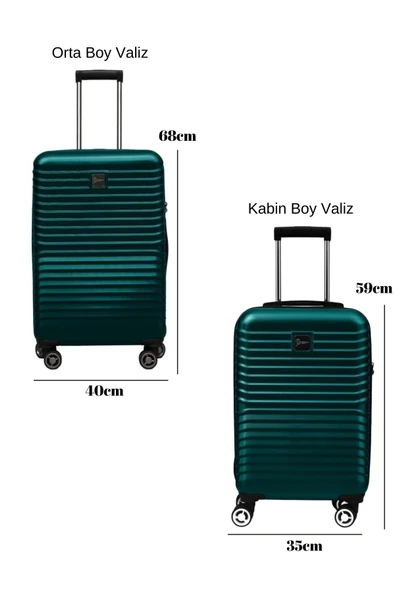 2'li Valiz Seti Polikarbon Orta Boy - Kabin Boy Valiz Petrol 1811 - Resim 2
