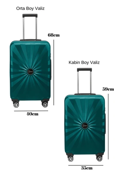 2'li Valiz Seti Polikarbon Orta Boy - Kabin Boy Valiz Petrol 1809 - Resim 2