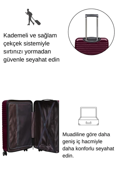 Orta Boy %100 Polikarbon Valiz Bordo 1811 - 4