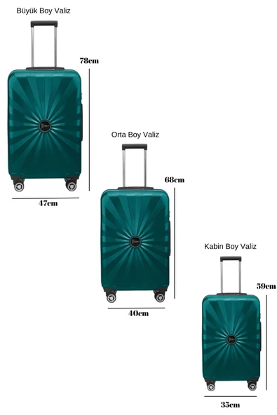 3'lü Valiz Seti Polikarbon Valiz 4x2 Teker Petrol 1809 - Resim 2