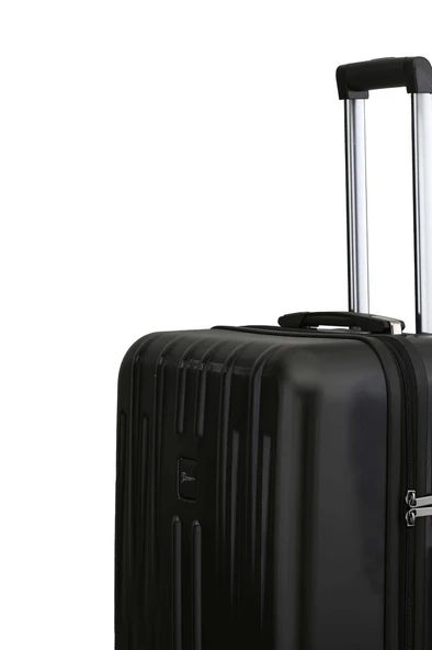 2'li Valiz Seti Polikarbon Orta Boy - Kabin Boy Valiz Parlak Siyah 1810 - Resim 10