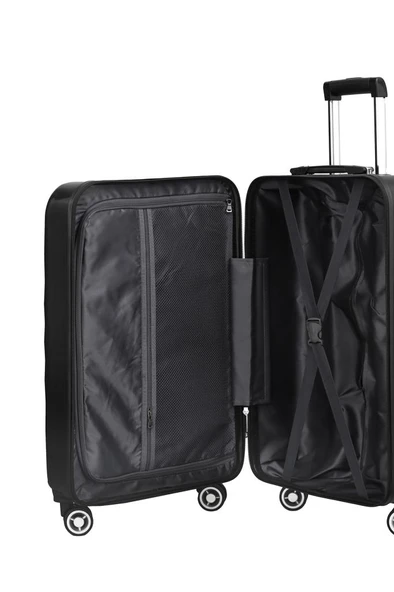 2'li Valiz Seti Polikarbon Orta Boy - Kabin Boy Valiz Siyah 1809 - Resim 11