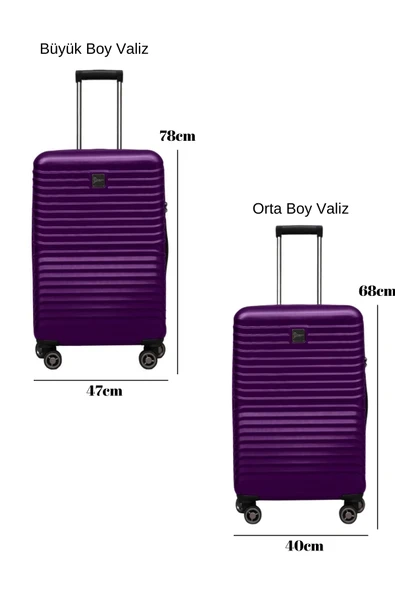 2'li Valiz Seti Polikarbon Büyük Boy – Orta Boy Valiz Mor 1811 - Resim 2