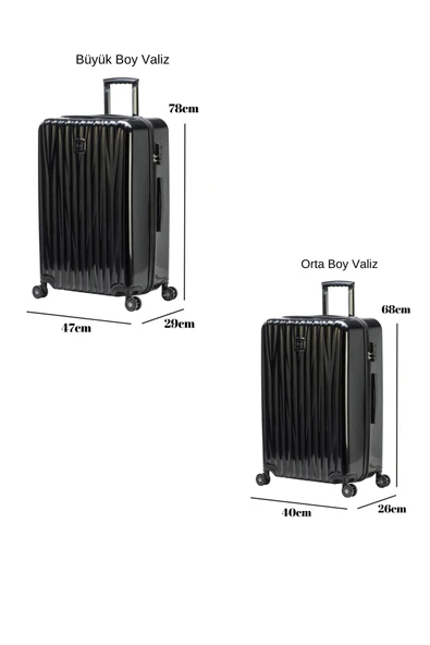 2'li Valiz Seti Polikarbon Büyük Boy – Orta Boy Valiz Siyah 1815 - Resim 2