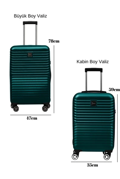 2'li Valiz Seti Polikarbon Büyük Boy – Kabin Boy Valiz Petrol 1811 - 2