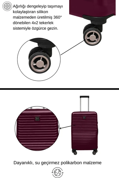 Kabin Boy %100 Polikarbon Valiz Bordo 1811 - Resim 3