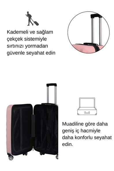 Kabin Boy %100 Polikarbon Valiz 4x2 Teker Rose 1809 - Resim 4