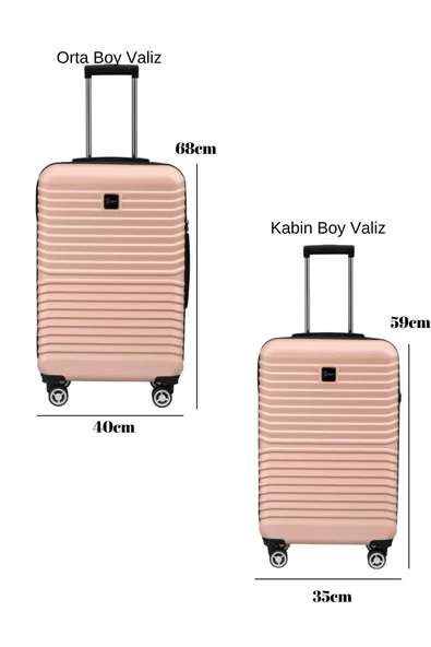 2'li Valiz Seti Polikarbon Orta Boy - Kabin Boy Valiz Pudra 1811 - Resim 2