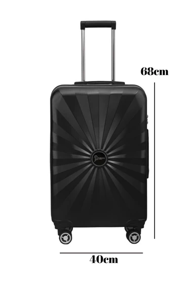 Orta Boy %100 Polikarbon Valiz 4x2 Teker Siyah 1809 - Resim 2