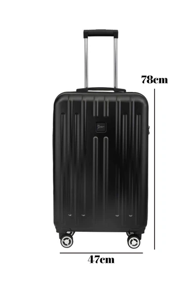 Büyük Boy %100 Polikarbon Valiz Parlak Siyah 1810 - Resim 2