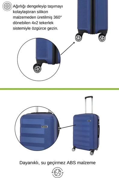 Orta Boy Valiz 4x2 Teker Mavi 1451 - Resim 3