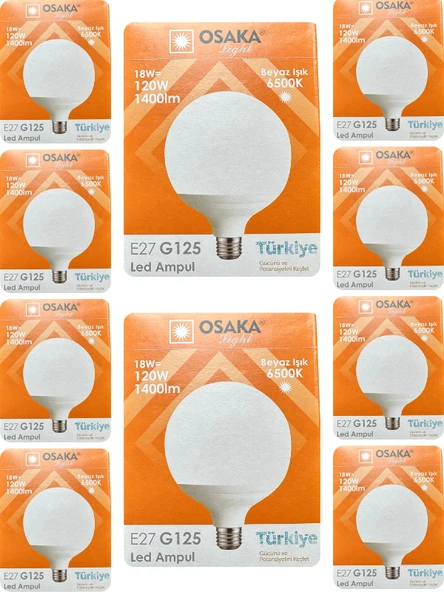 (10 Adet) Osaka 18W (120W) 6500K (Beyaz Işık) E27 Duylu (Kalın Duy) Glop Led Ampul