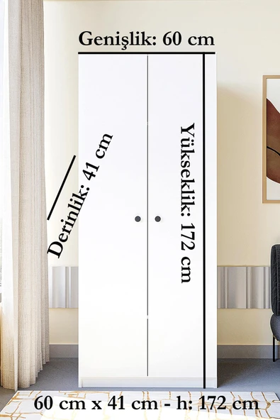 Frezya 2 Kapaklı Elbise Dolabı-2 Kapılı Gardırop - 4