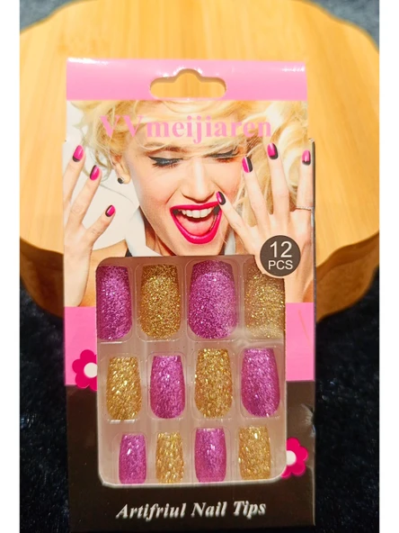 Monalisa Home Simli Çift Renk Takma Tırnak