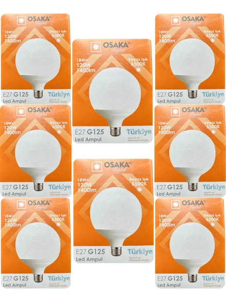 (8 Adet) Osaka 18W (120W) 6500K (Beyaz Işık) E27 Duylu (Kalın Duy) Glop Led Ampul