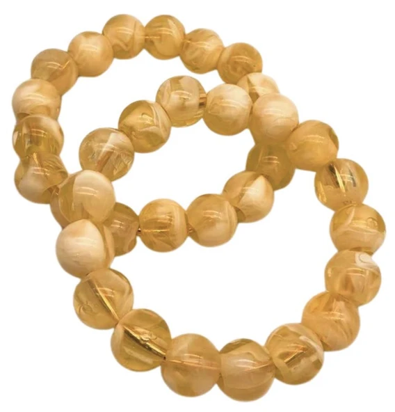 Angel Çanta Aksesuar 14 cm Krem-Şeffaf Boncuklu Bilezik Model Çift Çanta Sapı Light Gold Metalli