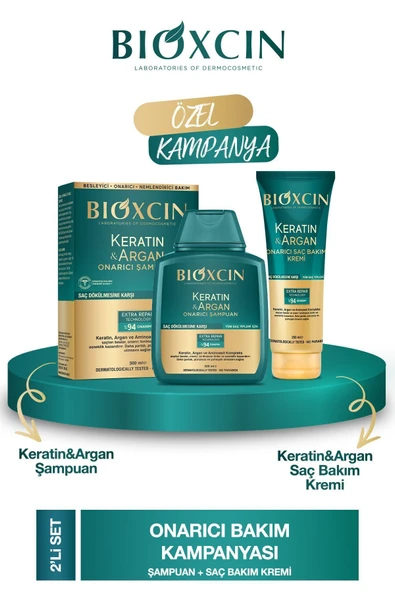 Keratin & Argan Onarıcı Şampuan 300ml + Kertin Argan Saç Bakım Kremi - 1