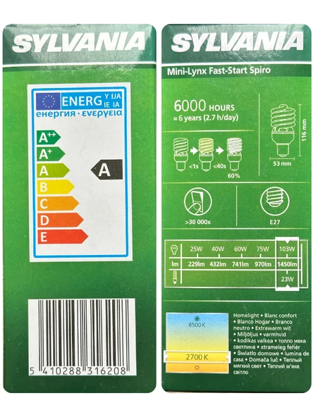 Sylvania 23W (103W) 2700K (Sarı Işık) E27 Duylu (Kalın Duy) Tasarruflu Ampul - 3
