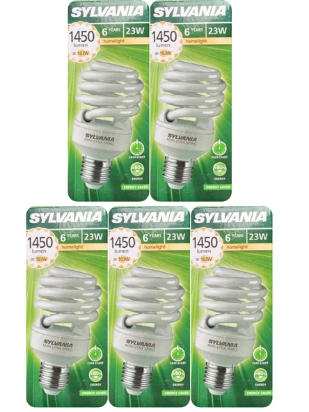 (5 Adet) Sylvania 23W (103W) 2700K (Sarı Işık) E27 Duylu (Kalın Duy) Tasarruflu Ampul